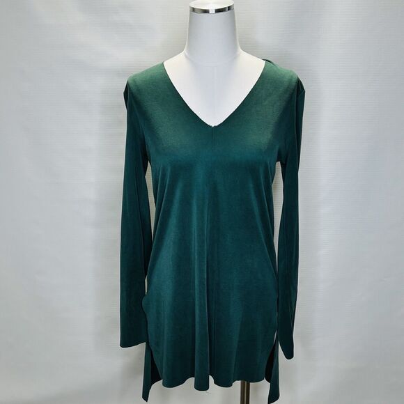 Trouve Dark Green Tunic Size Small, V Neck, Long Sleeve, Side Slit, High Low - Picture 1 of 8